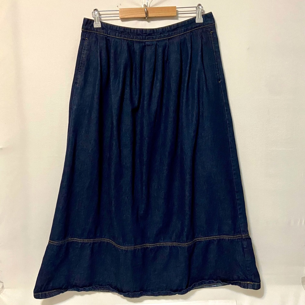 a.n.a. Denim Maxi Skirt Women's 12 Blue Jean Mid Rise Pockets Career Casual EUC